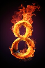fire number 8 made of fire flames. number eight symbol. isolated on black. hot red and orange symbol