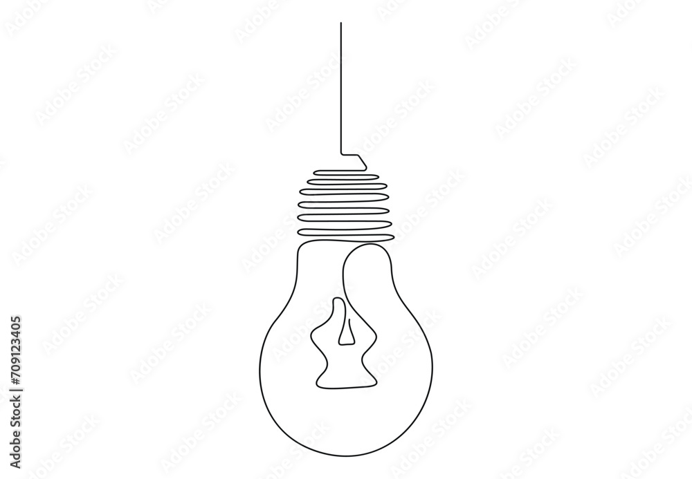 Aufkleber single continuous line drawing of light bulb. isolated on white background vector illustration. free