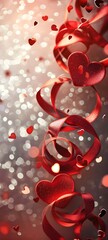 Ribbon Shaped Hearts On Shiny Background wallpaper, Valentine day theme, red bubbles