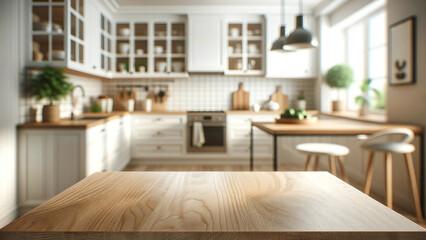 Fototapeta premium Modern kitchen with a beautiful table and blurred background.another option