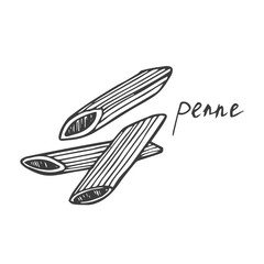 Hand drawn sketch illustration of Pasta Penne isolated on white