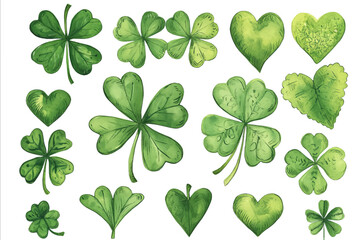 Hand drawn watercolor shamrock four leaf clover collection - obrazy, fototapety, plakaty