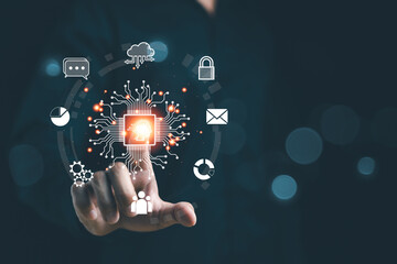 Ai, Artificial intelligence technology. Smart robot ai. Secretary to search information and command system. Modern tools for analyzing business data. Convenience tools. Future technology. Chatbot.