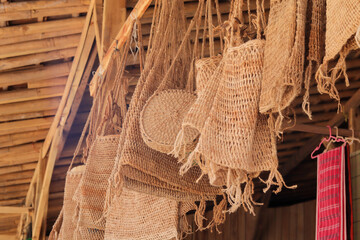 bag crafts made from the roots and bark of a tree typical of the Indonesian Baduy tribe called koja