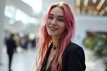 A fashion new generation working woman, pink hairs.