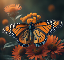 A beautiful close-up of a yellow swallowtail butterfly perched on flowers in a field is captured beautifully. A butterfly perched on a leaf, its delicate wings showcasing generative Ai