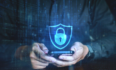 Concept of security data on network, Prevent online identity theft, user and password login on visual screen, data and app security, online identity theft