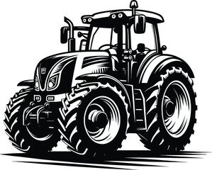 Black and White Tractor Silhouette Illustration Vector