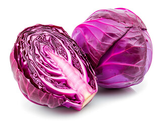 Red cabbage isolated on white background. Minimalist style.   - obrazy, fototapety, plakaty