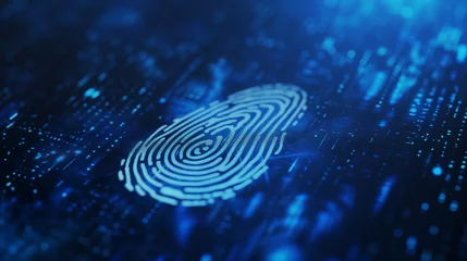 Foto op Plexiglas Biometric security AI advancement iris fingerprint scanner lock cyber digital password encryption key safety online scam protection © The Stock Image Bank