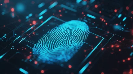 Gordijnen Biometric security AI advancement iris fingerprint scanner lock cyber digital password encryption key safety online scam protection © The Stock Image Bank