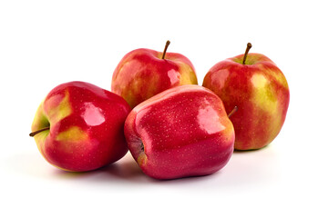 Shiny Red ripe apples, isolated on white background. Fresh raw organic fruits.