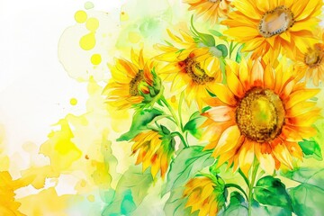 Sunflower Background: These symbolize adoration, loyalty, and longevity, valentine theme, watercolor, big copy space.