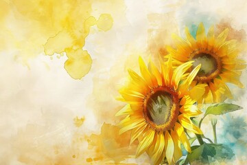 Sunflower Background: These symbolize adoration, loyalty, and longevity, valentine theme, watercolor, big copy space.