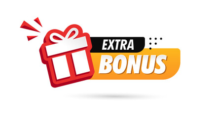 Extra Bonus vector Illustration Label. Web Banner Element. Business and customer service, online shop, new offer, announcement, customer information