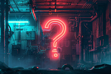 3d question mark network icon, cyberpunk style 3D concept illustration