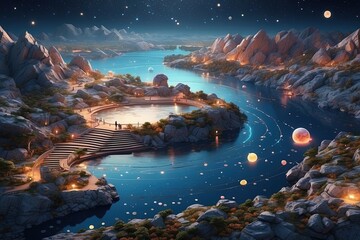 Fairytale mountains, fantasy landscape from another world