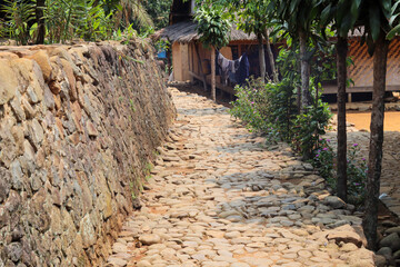 stone structures used as traditional roads and foundations for traditional Baduy house buildings