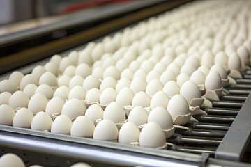 eggs in a tray on a conveyor belt