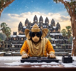Cambodia, Siem Reap 12.07.2019 DJ playing music at the Angkor Wat in Cambodia - obrazy, fototapety, plakaty