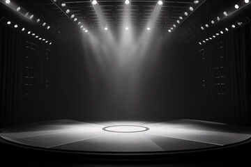 Artistic performances stage light background with spotlight illuminated the stage for contemporary dance. Empty stage with monochromatic colors and lighting design. Entertainment show.