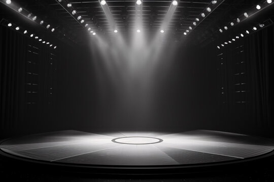 Artistic performances stage light background with spotlight illuminated the stage for contemporary dance. Empty stage with monochromatic colors and lighting design. Entertainment show.