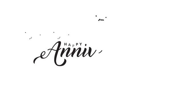 Happy anniversary lettering animated with stroke and splash in black color