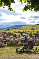 Scenic view from Chateau d'Isenbourg and Spa at picturesque village Rouffach Haut-Rhin department in Grand Est in north-eastern France