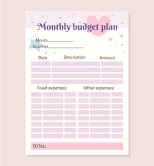 Colorful Monthly budget planner in pink