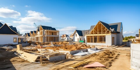 Construction of new houses in the village - obrazy, fototapety, plakaty