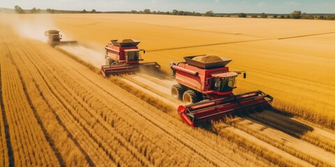 A tractor with a seeder on the field drone view