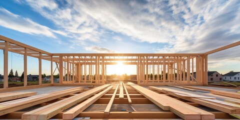 Naklejka premium The structure of wood framing at construction house