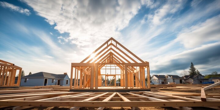 The structure of wood framing at construction house