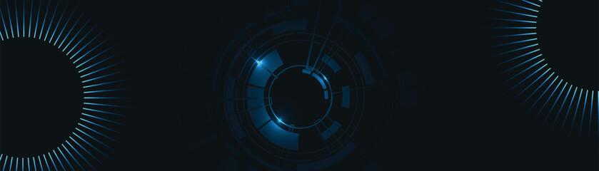 abstract futuristic background with futuristic elements and blue circle round glowing technology sci fi frame.
