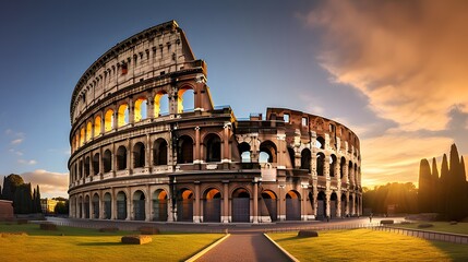 Fototapeta na wymiar Rome Colosseum. A colorful early morning photo at sunrise.