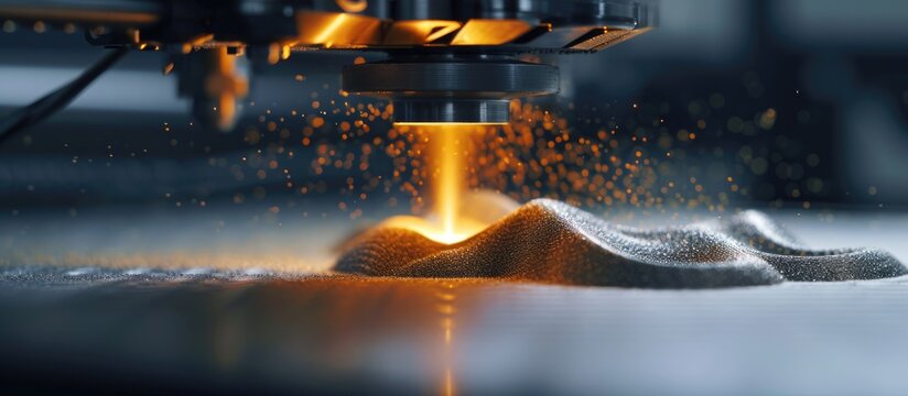 Metallic powder sintered by laser into desired shape using printer. Additive technologies revolutionize industry.