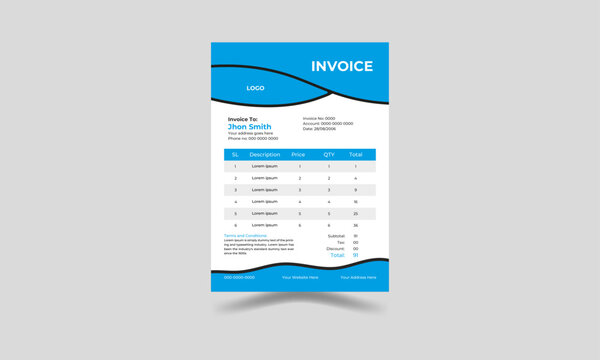 Business invoice form template. Tax form, bill graphic or payment receipt page