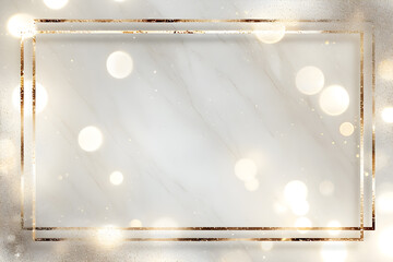 A marble background with a gold frame and sparkling glitter looks luxurious.
