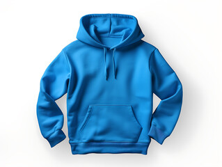 Blank blue coloured hoodie template. Long sleeve hoodie sweatshirt with clipping path, hoodie sweatshirt suitable for design mockups, isolated on white background. Created with Generative AI.