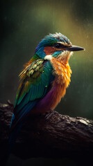 Obraz premium Imagine a small bird, battered by a storm, continuing its flight despite the fierce winds and pelting rain created with Generative Ai