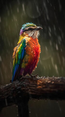 Imagine a small bird, battered by a storm, continuing its flight despite the fierce winds and pelting rain created with Generative Ai