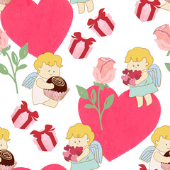 Repeat Background seamless cute cartoon doodle kid character angel cupid eros symbol