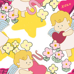 Repeat Background seamless cute cartoon doodle kid character angel cupid eros symbol