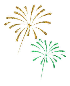 Launch Fireworks in golden glitter yellow and green colors , festive night celebrate
