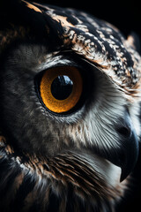 Beautiful photo of a fierce majestic owl’s eyes, extreme macro close up of an eye created with Generative Ai