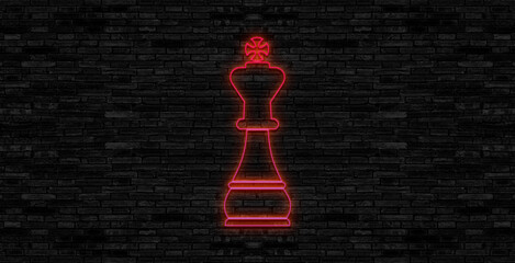 Chess, king, piece outline icon in neon style. elements of education illustration line icon. signs,...