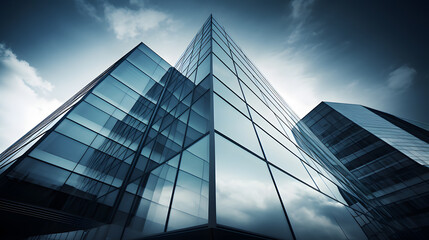 a low angle view of a glass building