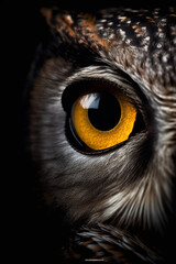 Beautiful photo of a fierce majestic owl’s eyes, extreme macro close up of an eye created with Generative Ai