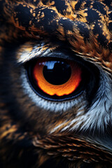 Obraz premium Beautiful photo of a fierce majestic owl’s eyes, extreme macro close up of an eye created with Generative Ai