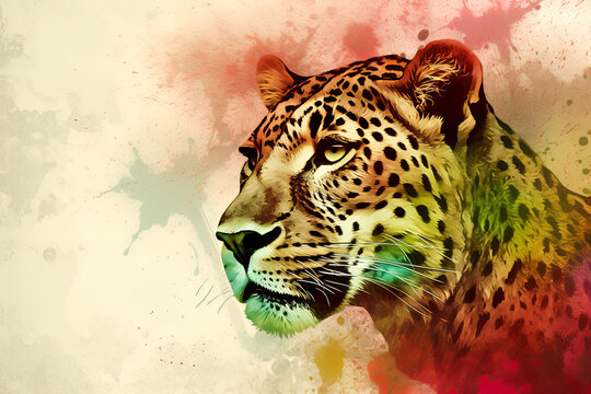 painted portrait of a leopard